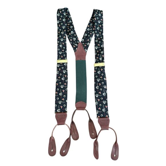 Vintage Polo Ralph Lauren Suspenders Black Silk Leather Derby Equestrian Braces